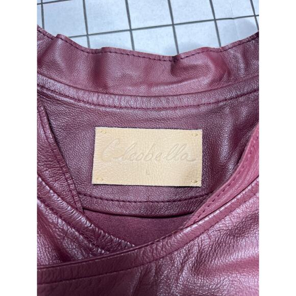 Cleobella Everly Fringe Moto 100% Genuine Sheep Leather Jacket Burgundy Red L - Picture 11 of 13